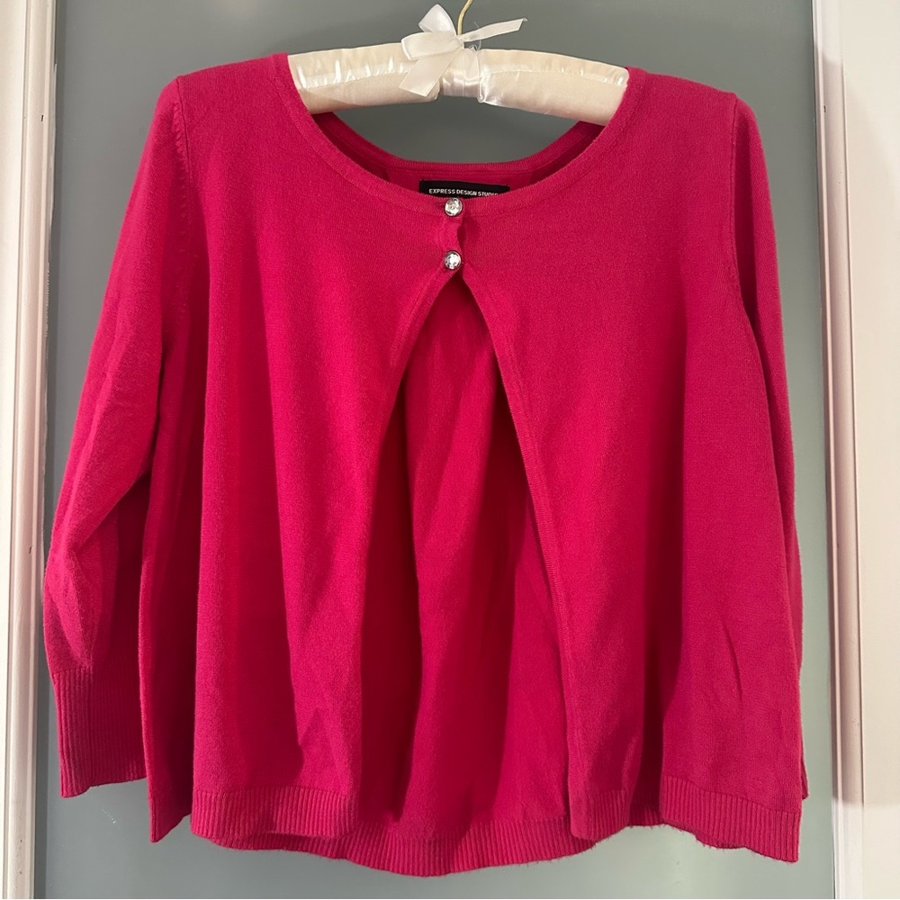 Express Hot Pink cardigan sweater with Jewel Accent